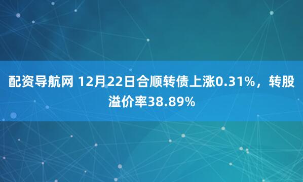 配资导航网 12月22日合顺转债上涨0.31%，转股溢价率38.89%